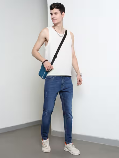 Shein Full Length Light Distress Slim Jeans - Image 5