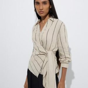 Wardrobe by Westside Beige Stripe Printed Textured Top
