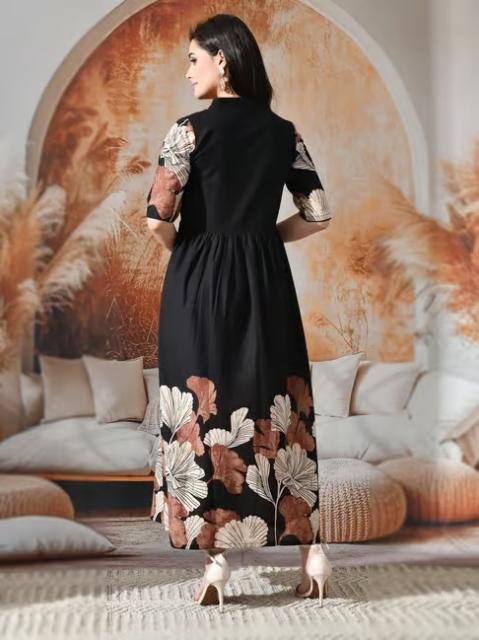 DECKEDUP Black Cotton Floral Dress - Image 2