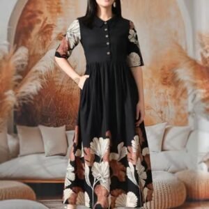 DECKEDUP Black Cotton Floral Dress