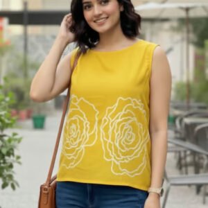 DECKEDUP Yellow Cotton Printed Top