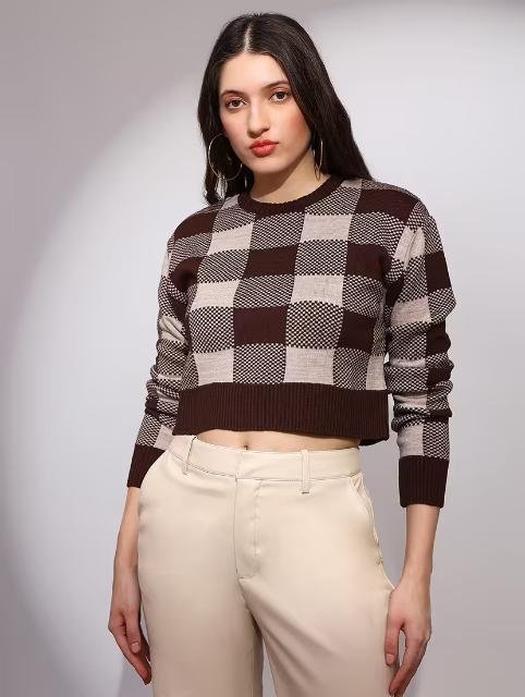 Globus women brown round neck long sleeves