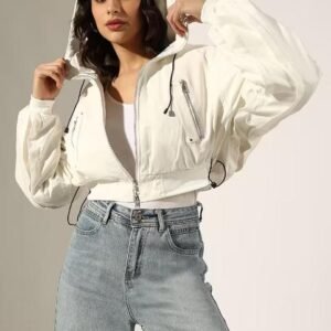 Women solid long sleeve hooded bomber jacket